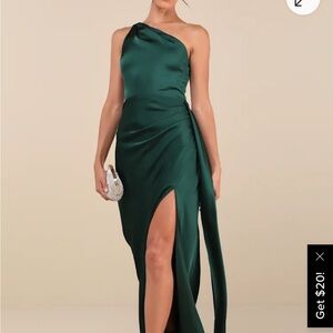 Lulu's Green One Shoulder Ruched Gown